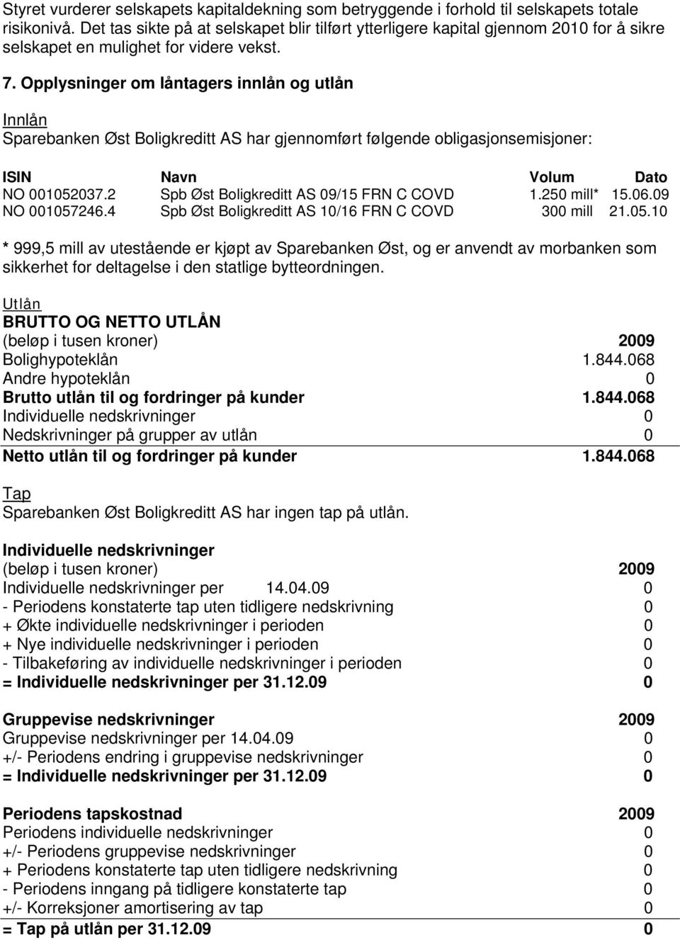 Opplysninger om låntagers innlån og utlån Innlån Sparebanken Øst Boligkreditt AS har gjennomført følgende obligasjonsemisjoner: ISIN Navn Volum Dato NO 001052037.