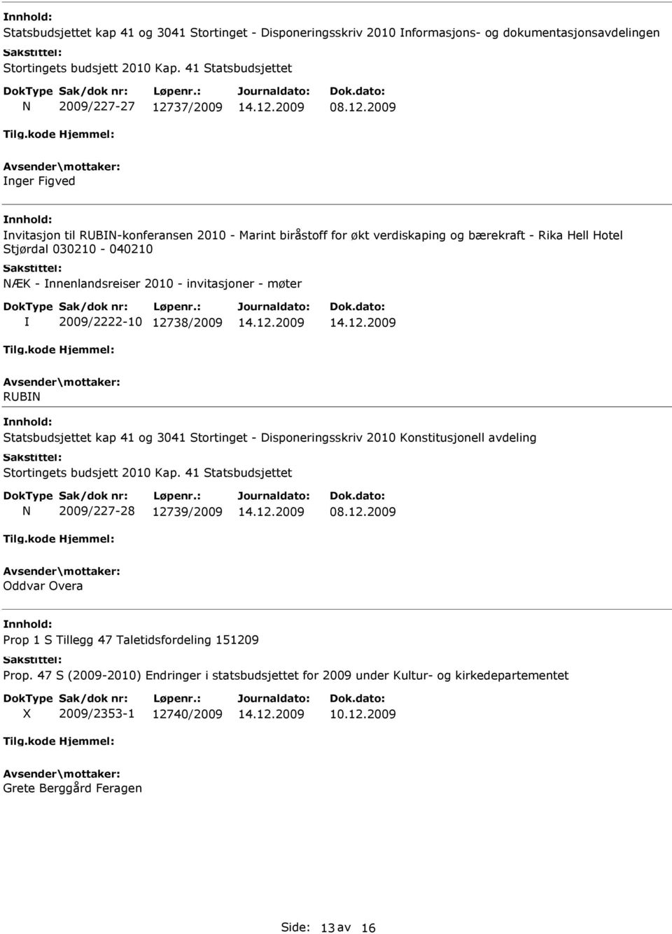 2009 nger Figved nvitasjon til RB-konferansen 2010 - Marint biråstoff for økt verdiskaping og bærekraft - Rika Hell Hotel Stjørdal 030210-040210 ÆK - nnenlandsreiser 2010 - invitasjoner - møter