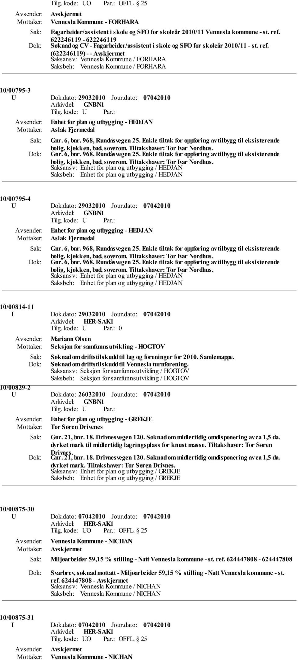 dato: Enhet for plan og utbygging - HEDJAN Aslak Fjermedal Gnr. 6, bnr. 968, Rundåsvegen 25. Enkle tiltak for oppføring av tilbygg til eksisterende bolig, kjøkken, bad, soverom.