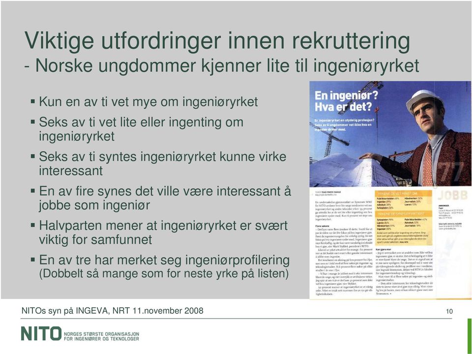 interessant En av fire synes det ville være interessant å jobbe som ingeniør Halvparten mener at ingeniøryrket er