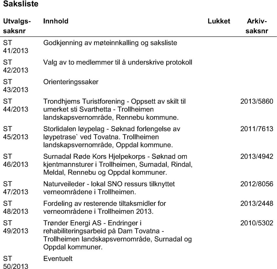 kommune. Storlidalen løypelag - Søknad forlengelse av løypetrase` ved Tovatna. Trollheimen landskapsvernområde, Oppdal kommune.