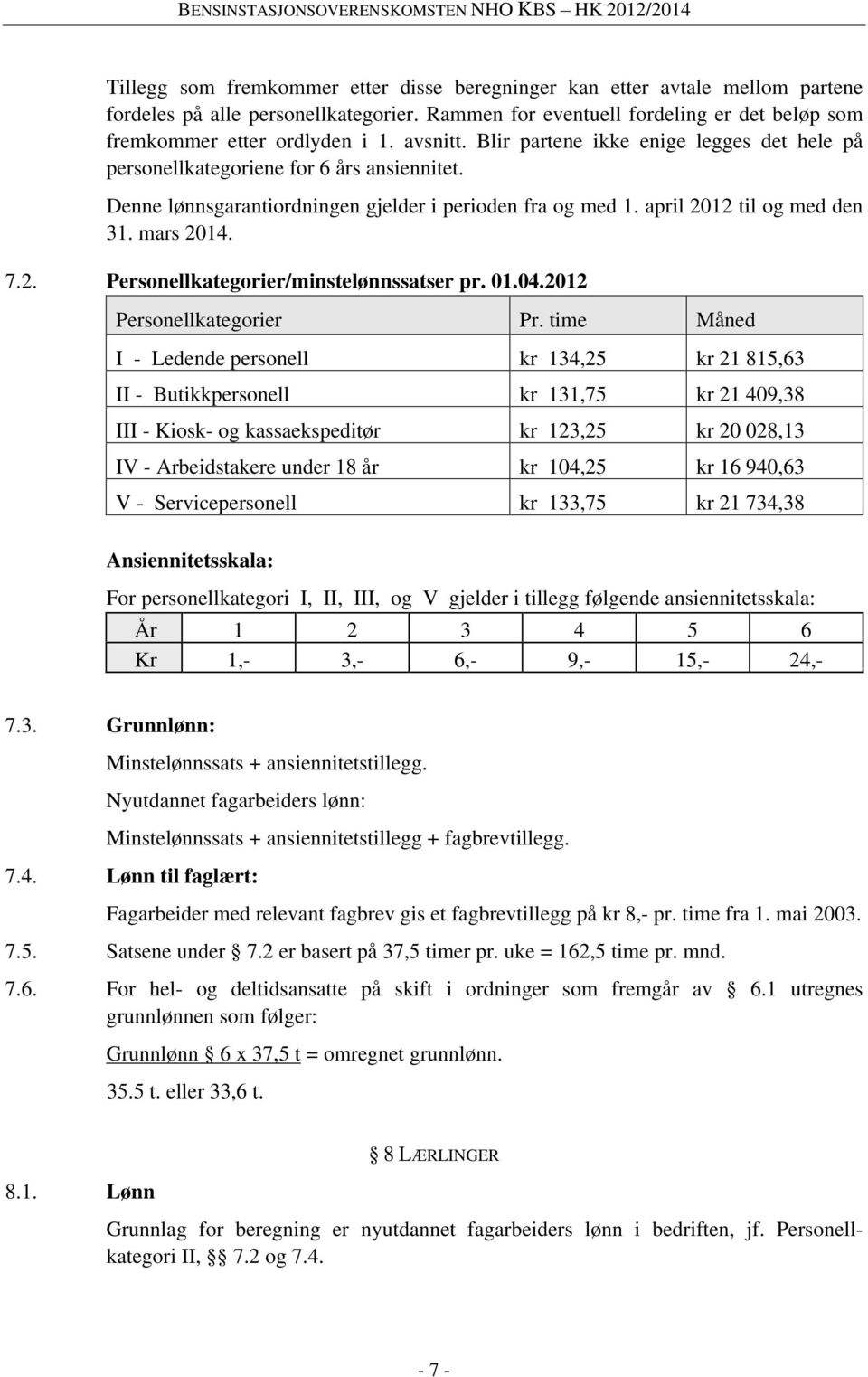 2. Personellkategorier/minstelønnssatser pr. 01.04.2012 Personellkategorier Pr.