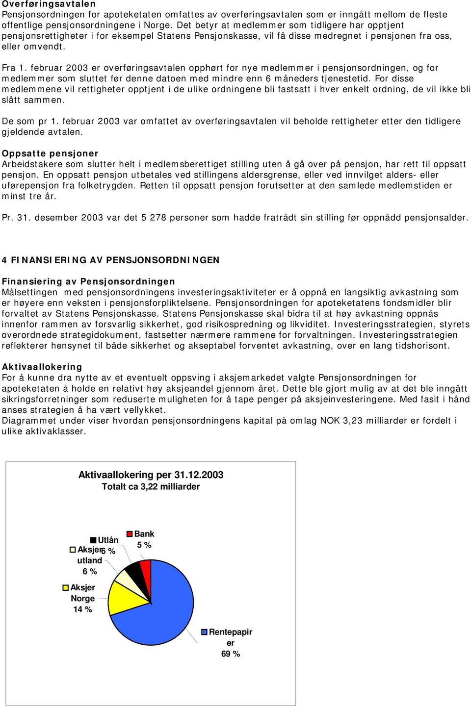 februar 2003 er overføringsavtalen opphørt for nye medlemmer i pensjonsordningen, og for medlemmer som sluttet før denne datoen med mindre enn 6 måneders tjenestetid.