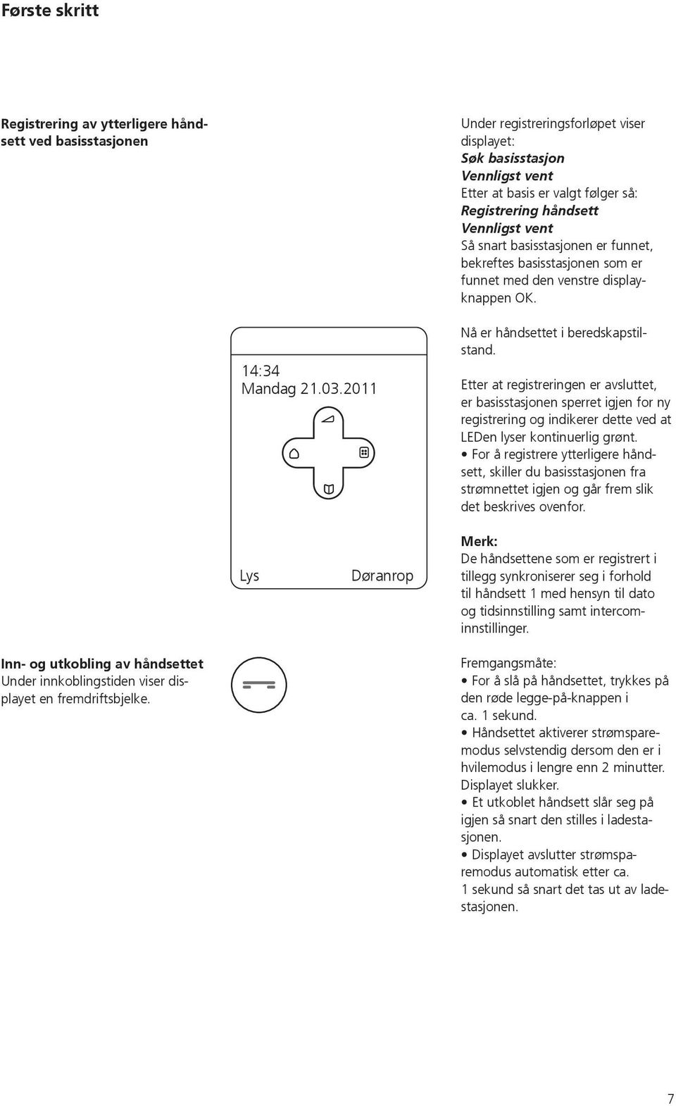 Etter at registreringen er avsluttet, er basisstasjonen sperret igjen for ny registrering og indikerer dette ved at LEDen lyser kontinuerlig grønt.