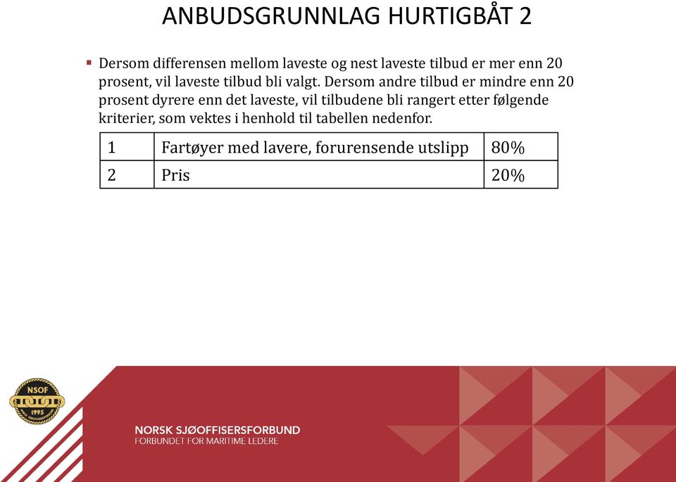 Dersom andre tilbud er mindre enn 20 prosent dyrere enn det laveste, vil tilbudene bli