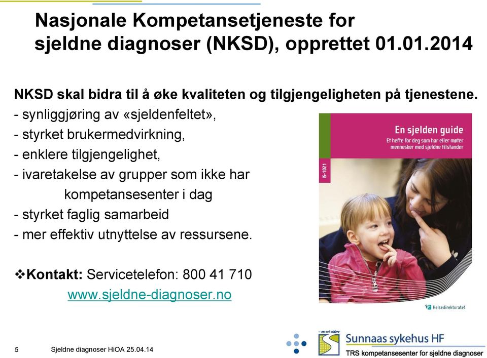 - synliggjøring av «sjeldenfeltet», - styrket brukermedvirkning, - enklere tilgjengelighet, - ivaretakelse av grupper