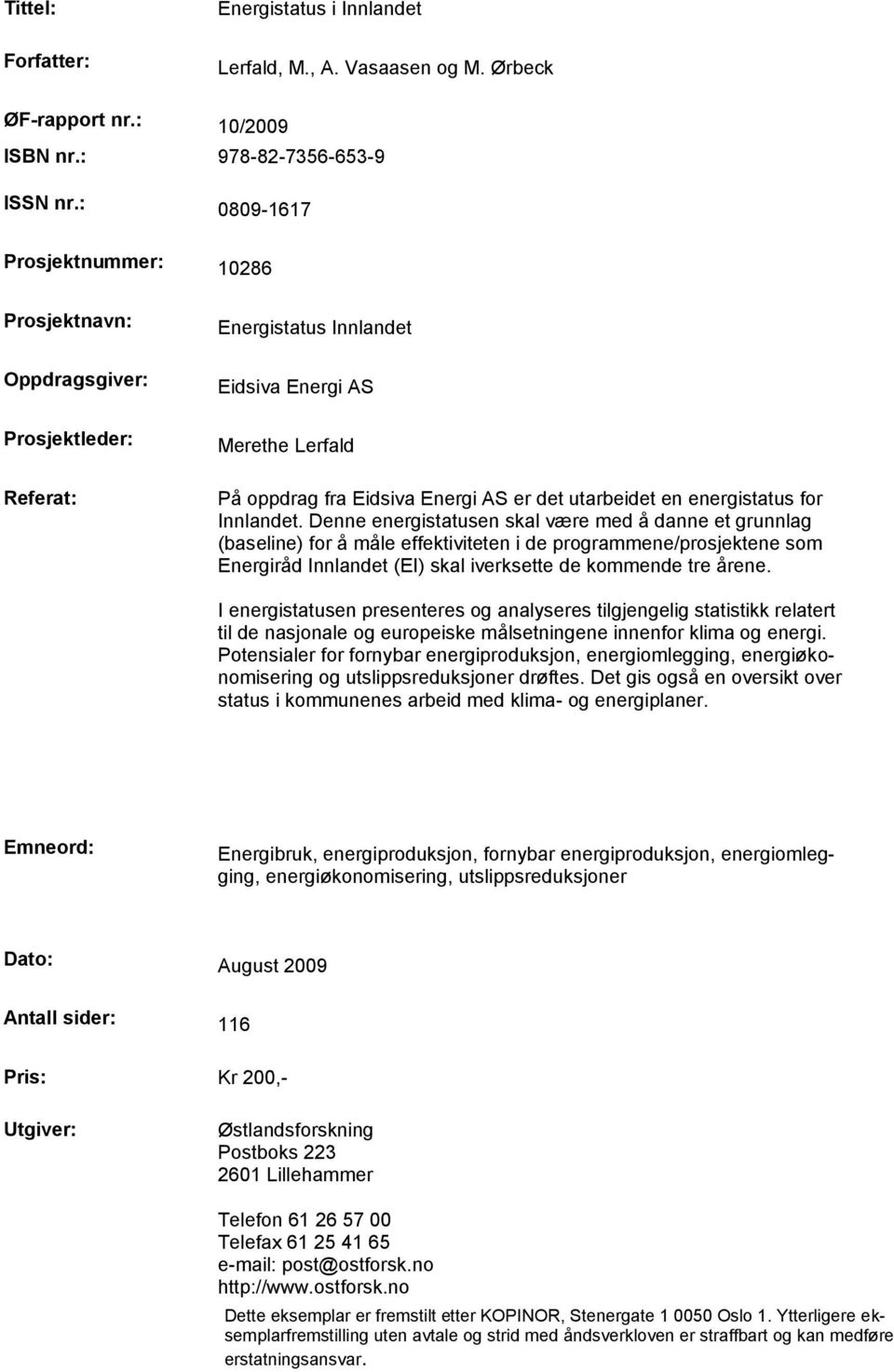 energistatus for Innlandet.