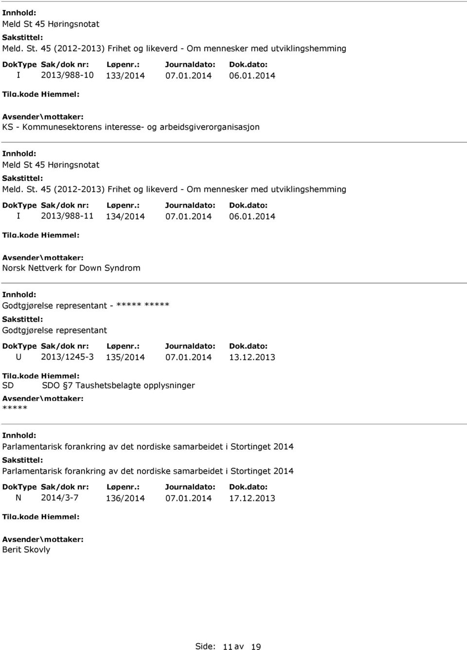 45 (2012-2013) Frihet og likeverd - Om mennesker med utviklingshemming 2013/988-10 133/2014 KS - Kommunesektorens