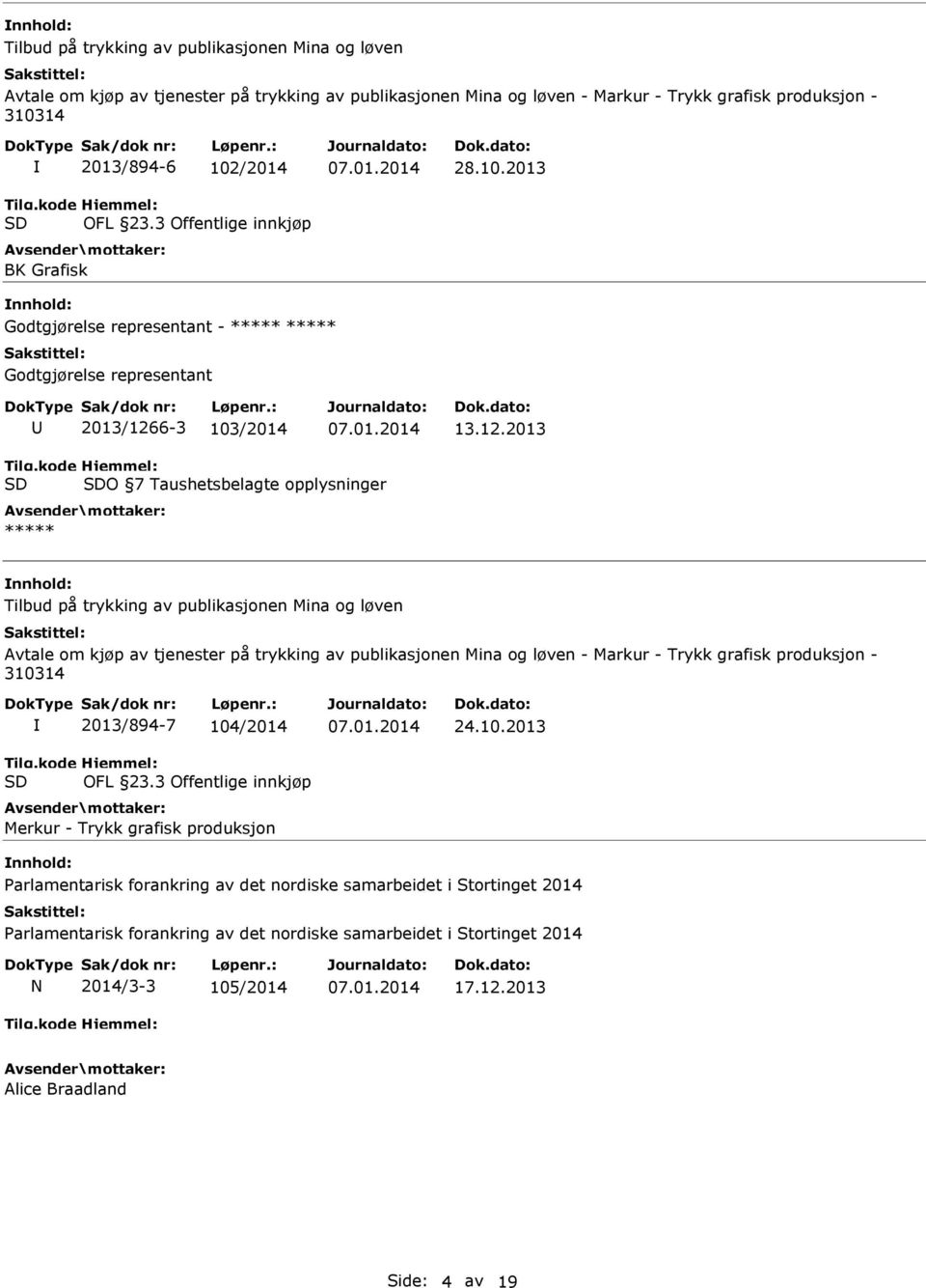 3 Offentlige innkjøp Merkur - Trykk grafisk produksjon 24.10.2013 2014/3-3 105/2014 17.12.2013 Alice Braadland Side: 4 av 19