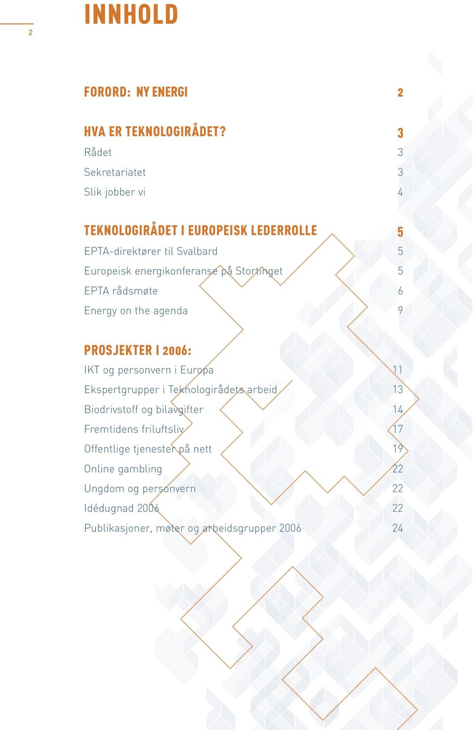 energikonferanse på Stortinget 5 EPTA rådsmøte 6 Energy on the agenda 9 PROSJEKTER I 2006: IKT og personvern i Europa 11