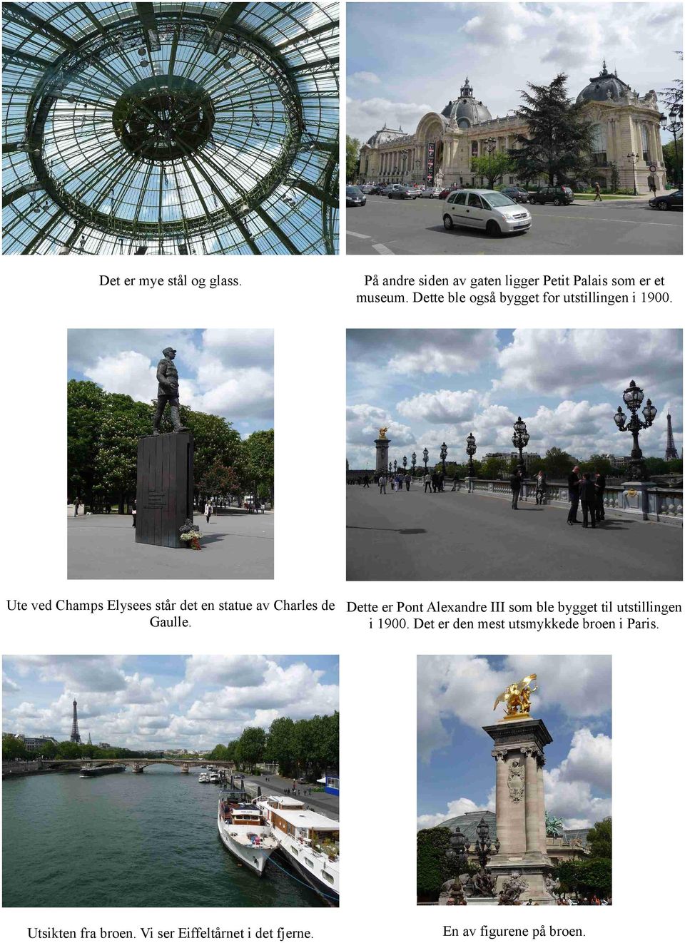Ute ved Champs Elysees står det en statue av Charles de Dette er Pont Alexandre III som ble