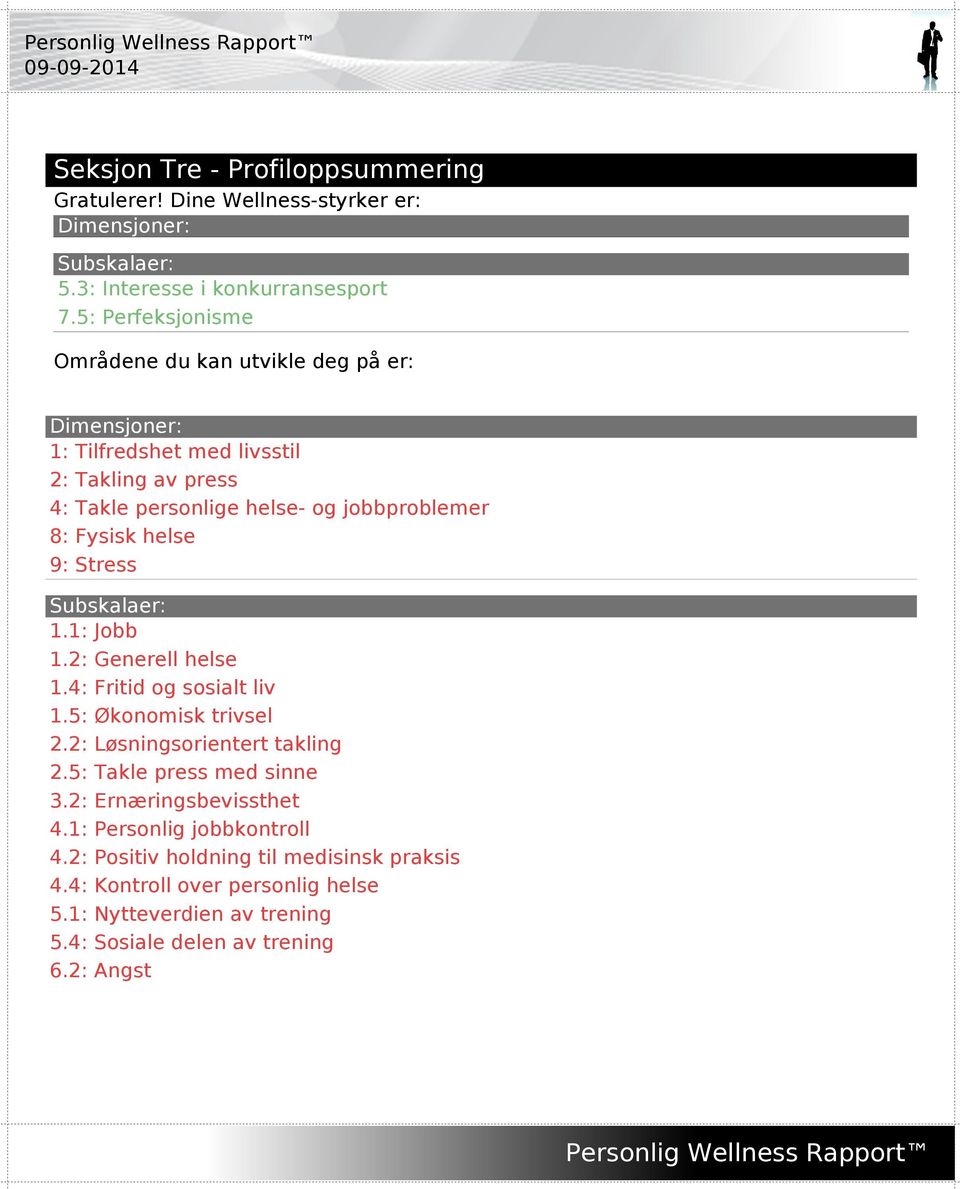 Fysisk helse 9: Stress Subskalaer: 1.1: Jobb 1.2: Generell helse 1.4: Fritid og sosialt liv 1.5: Økonomisk trivsel 2.2: Løsningsorientert takling 2.