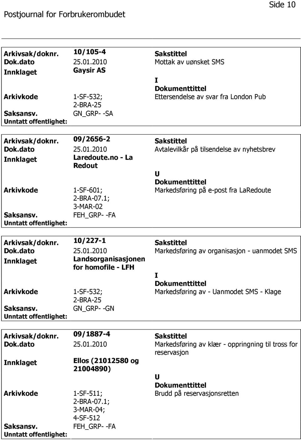 1; 3-MAR-02 Markedsføring på e-post fra LaRedoute FEH_GRP- -FA Arkivsak/doknr. 10/227-1 Sakstittel Dok.dato 25.01.