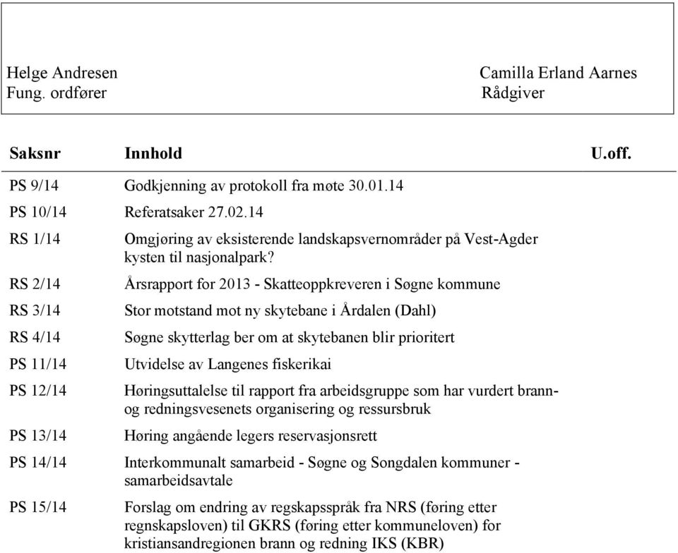 Årsrapport for 2013 - Skatteoppkreveren i Søgne kommune Stor motstand mot ny skytebane i Årdalen (Dahl) Søgne skytterlag ber om at skytebanen blir prioritert Utvidelse av Langenes fiskerikai