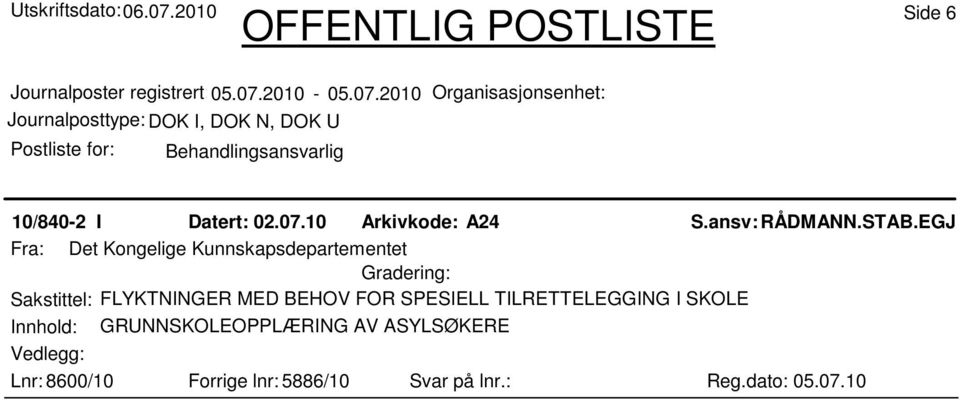 BEHOV FOR SPESIELL TILRETTELEGGING I SKOLE Innhold: GRUNNSKOLEOPPLÆRING AV