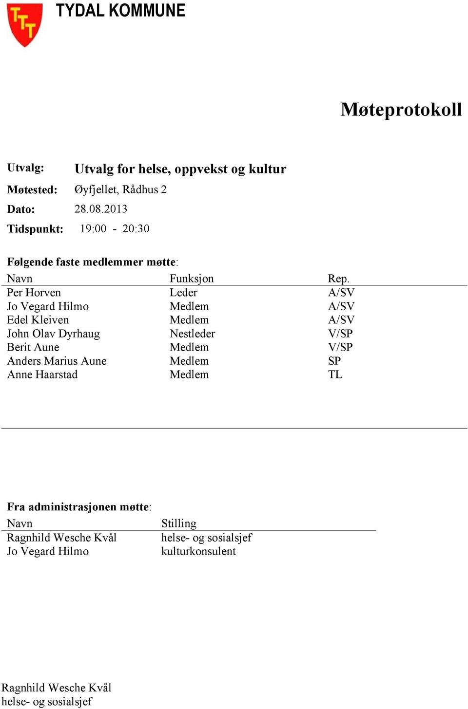 Per Horven Leder A/SV Jo Vegard Hilmo Medlem A/SV Edel Kleiven Medlem A/SV John Olav Dyrhaug Nestleder V/SP Berit Aune Medlem V/SP