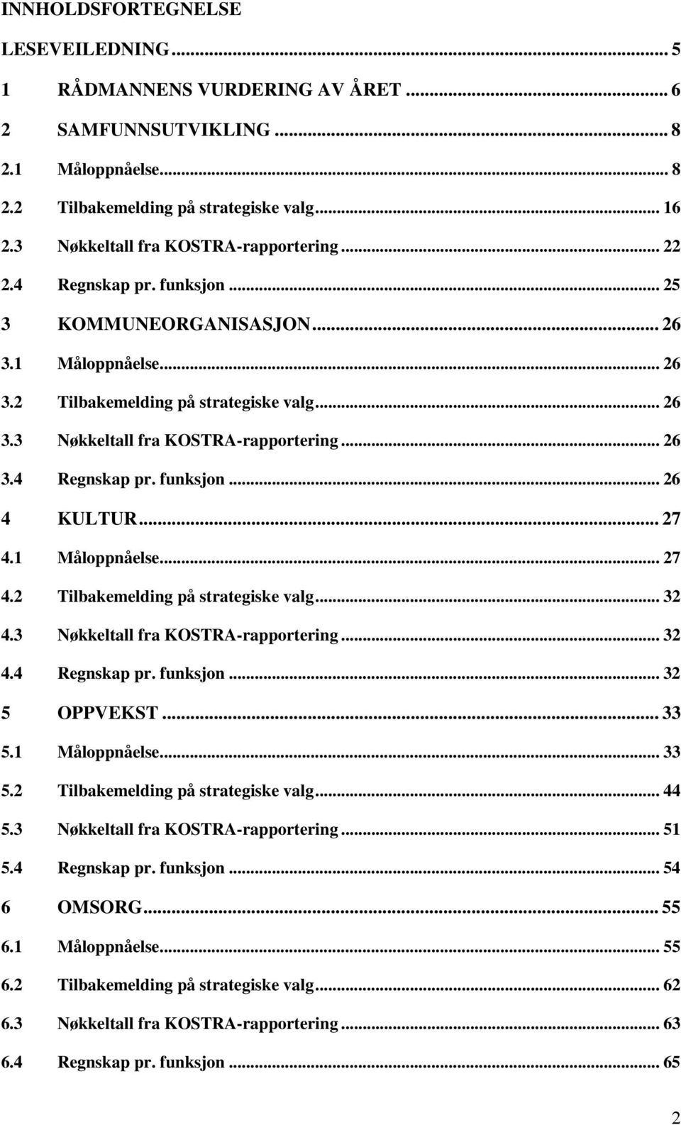 .. 27 4.1 Måloppnåelse...27 4.2 Tilbakemelding på strategiske valg... 32 4.3 Nøkkeltall fra KOSTRA-rapportering... 32 4.4 Regnskap pr. funksjon... 32 5 OPPVEKST... 33 5.