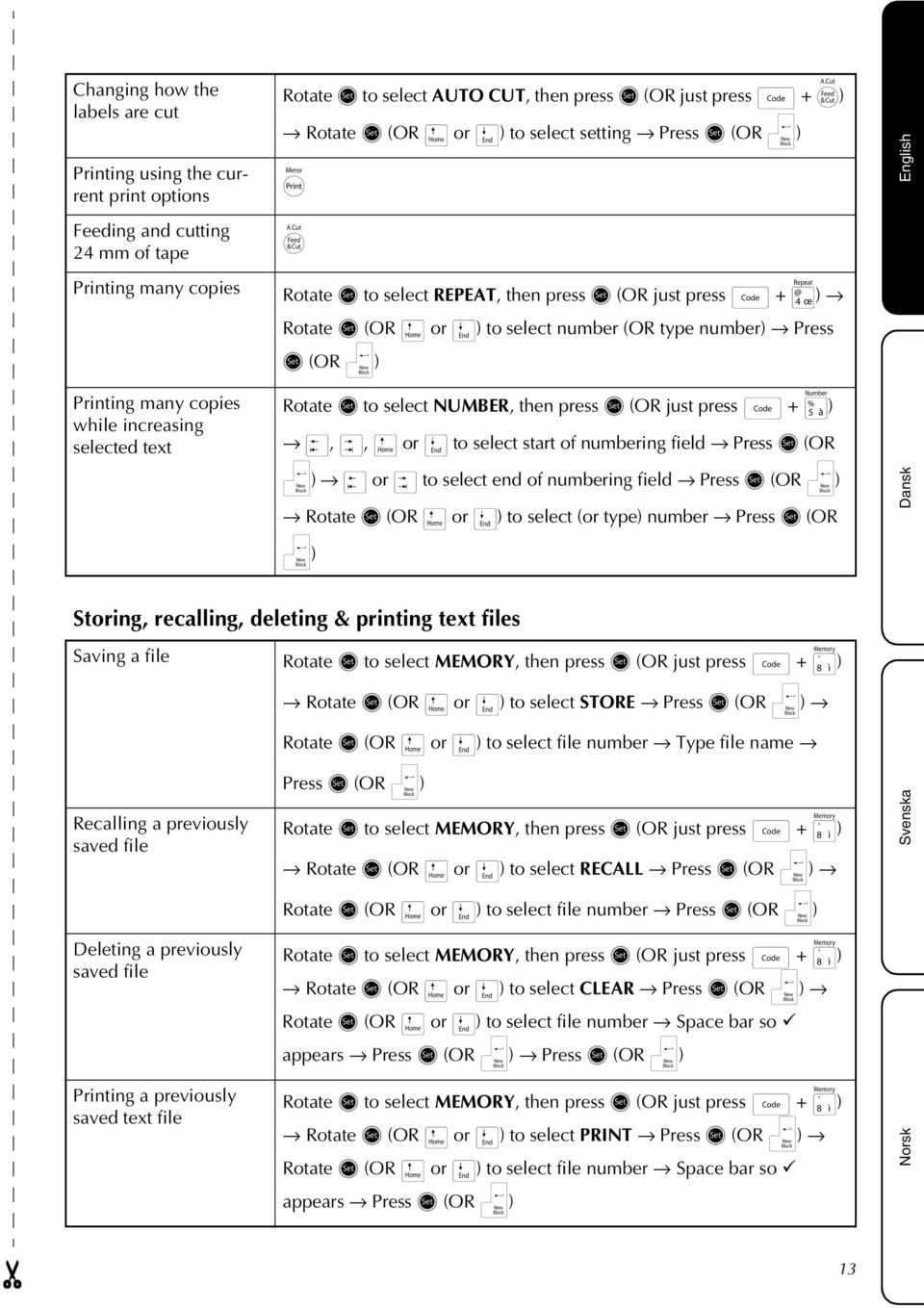 many copies while increasing selected text Rotate r to select NUMBER, then press r (OR just press d + 5) j, k, m or g to select start of numbering field Press r (OR n) j or k to select end of