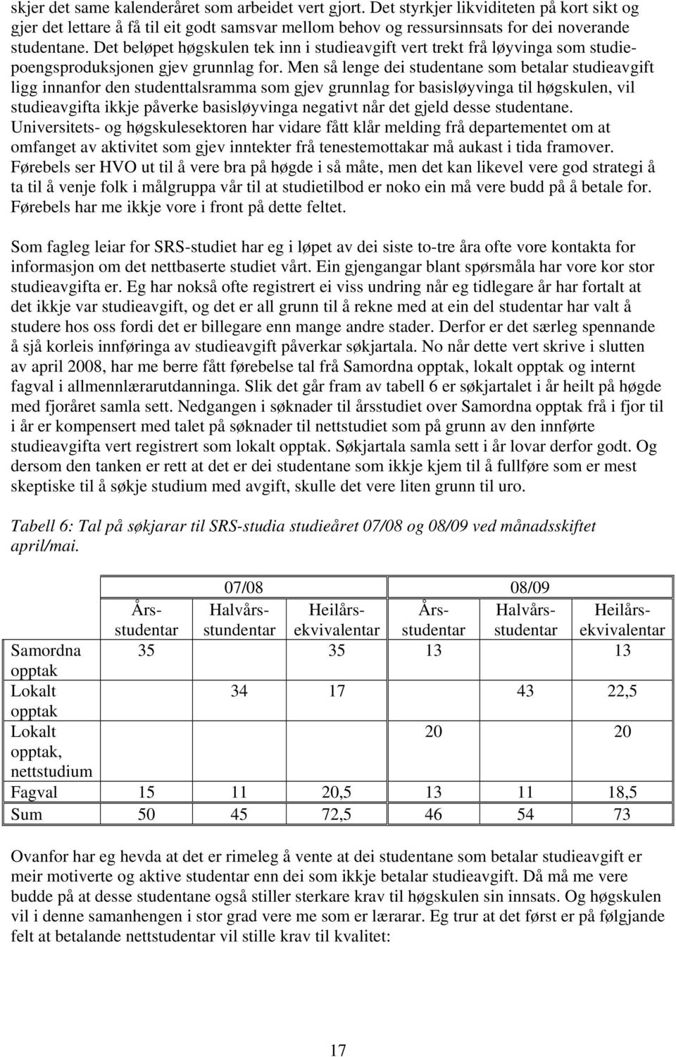 Men så lenge dei studentane som betalar studieavgift ligg innanfor den studenttalsramma som gjev grunnlag for basisløyvinga til høgskulen, vil studieavgifta ikkje påverke basisløyvinga negativt når