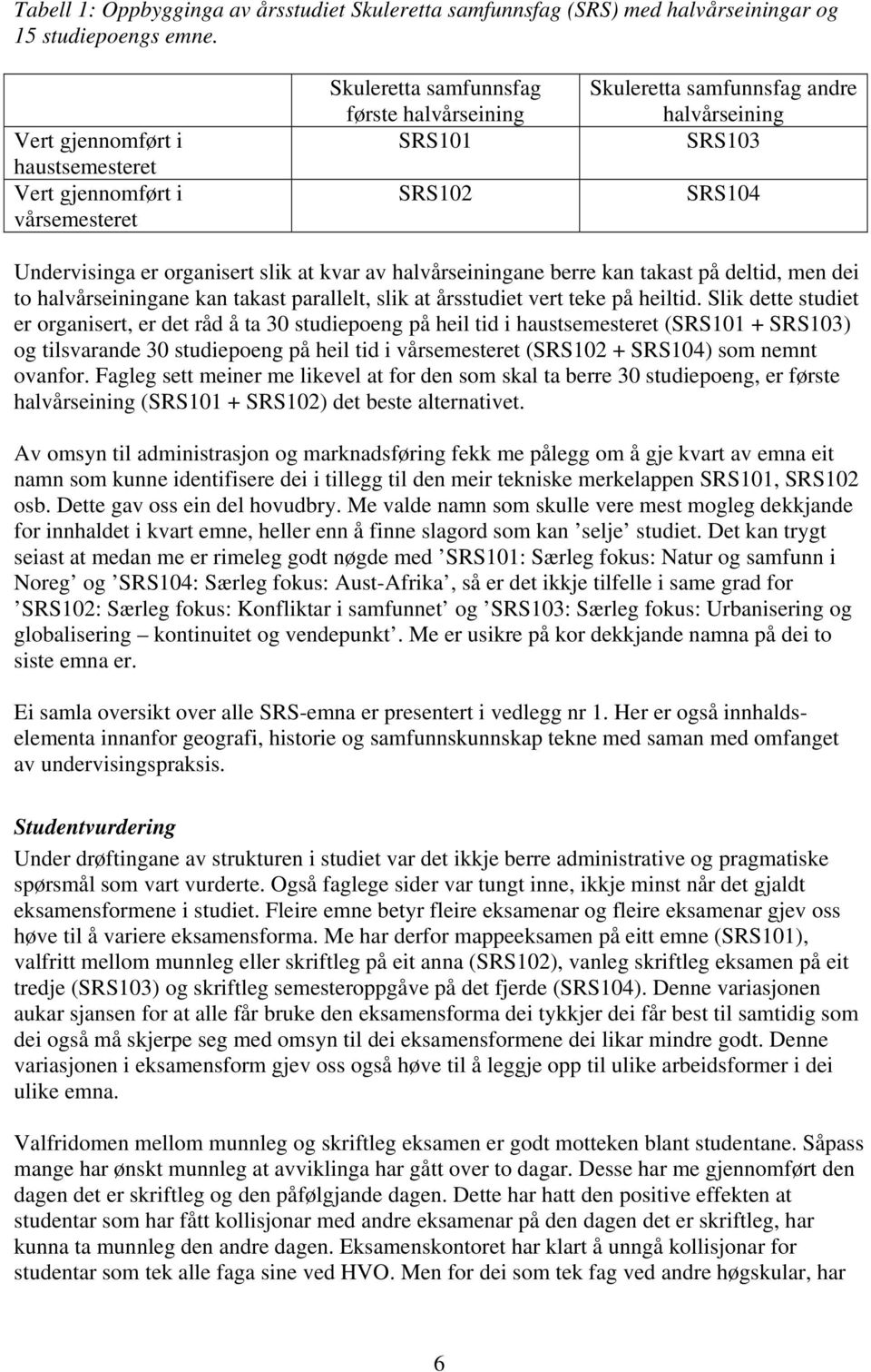 organisert slik at kvar av halvårseiningane berre kan takast på deltid, men dei to halvårseiningane kan takast parallelt, slik at årsstudiet vert teke på heiltid.