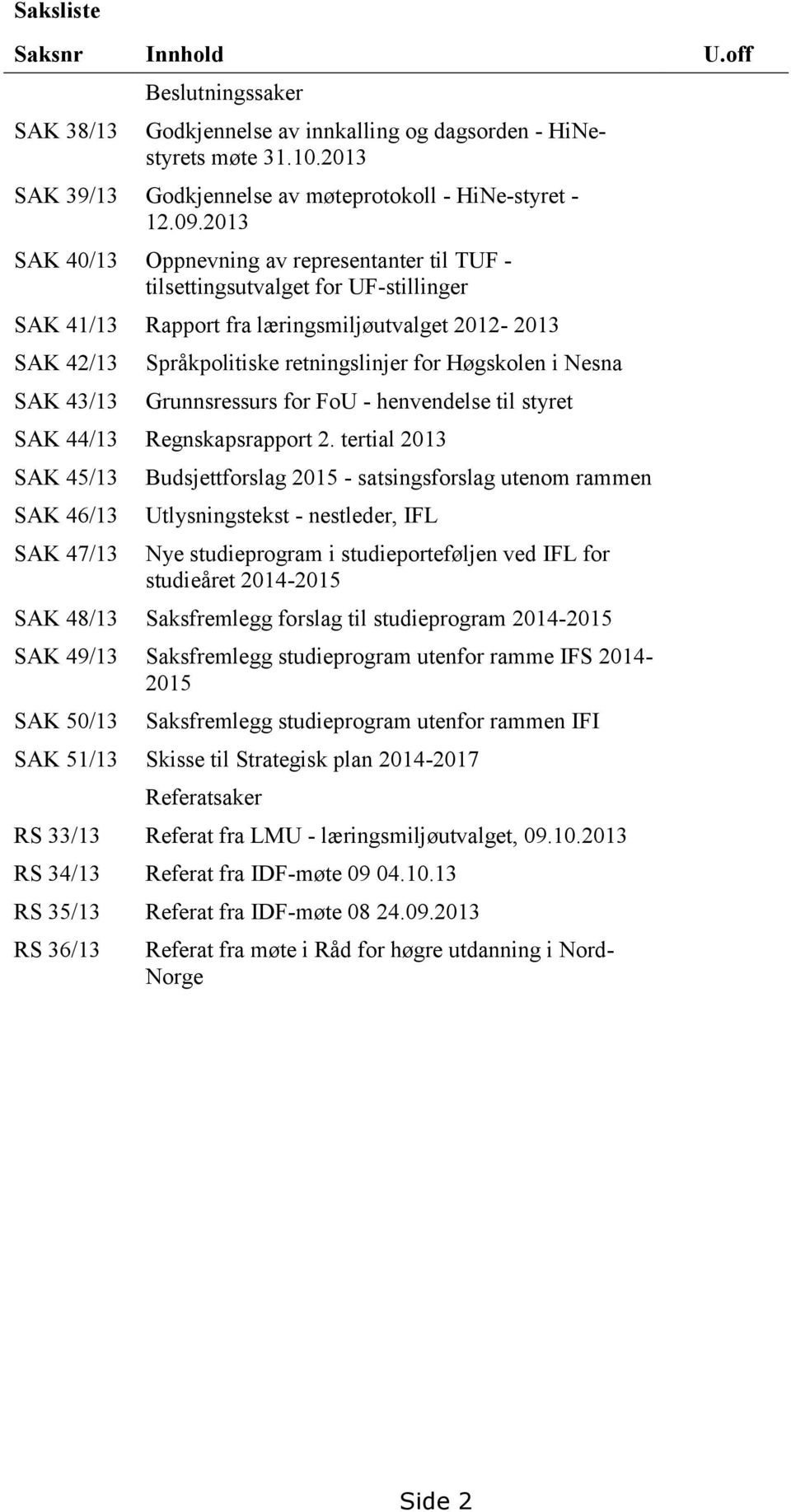 Høgskolen i Nesna Grunnsressurs for FoU - henvendelse til styret SAK 44/13 Regnskapsrapport 2.