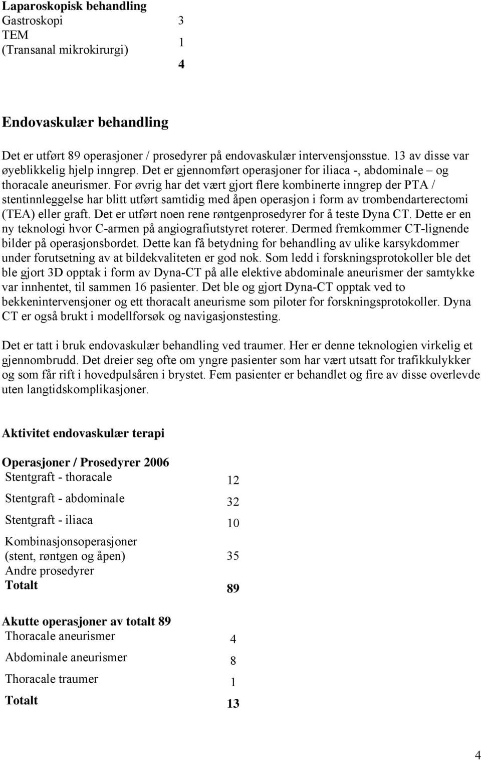 For øvrig har det vært gjort flere kombinerte inngrep der PTA / stentinnleggelse har blitt utført samtidig med åpen operasjon i form av trombendarterectomi (TEA) eller graft.