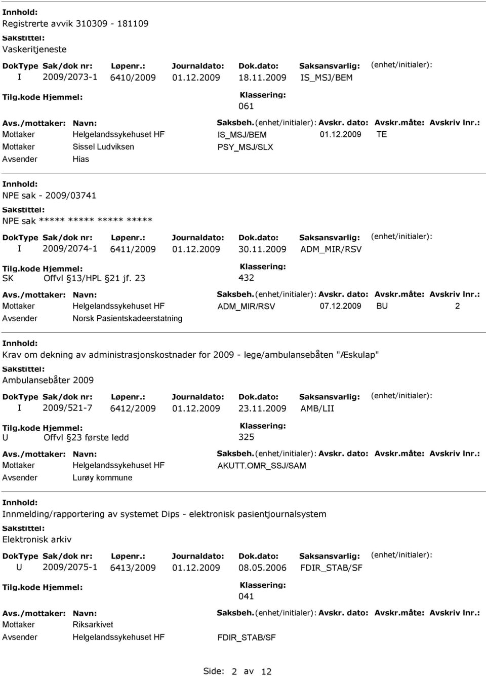 2009 S_MSJ/BEM 061 S_MSJ/BEM TE Sissel Ludviksen PSY_MSJ/SLX Hias NPE sak - 2009/03741 NPE sak ***** ***** ***** ***** 2009/2074-1 6411/