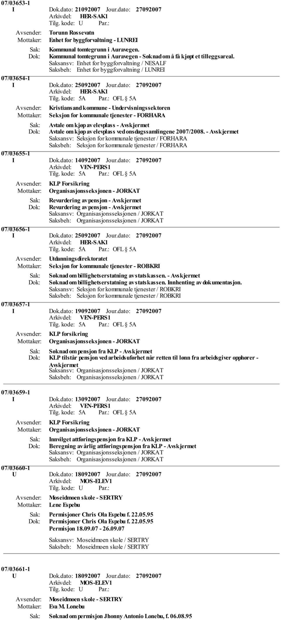 dato: Kristiansand kommune - Undervisningssektoren Seksjon for kommunale tjenester - FORHARA Avtale om kjøp av elevplass - Avskjermet Avtale om kjøp av elevplass ved onsdagssamlingene 2007/2008.