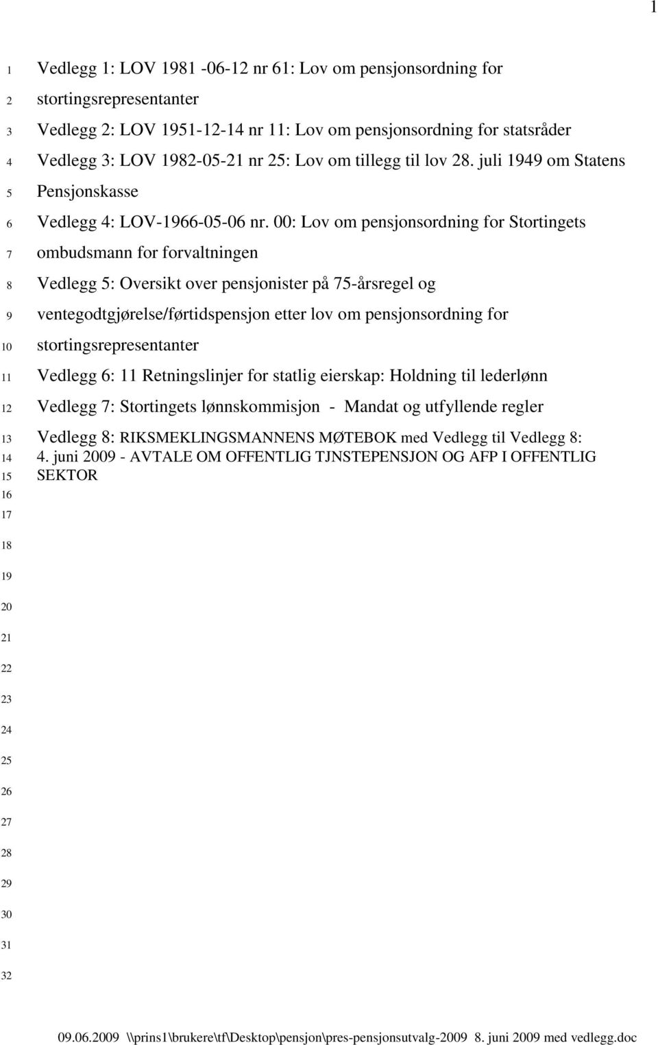 00: Lov om pensjonsordning for Stortingets ombudsmann for forvaltningen Vedlegg : Oversikt over pensjonister på -årsregel og ventegodtgjørelse/førtidspensjon etter lov om