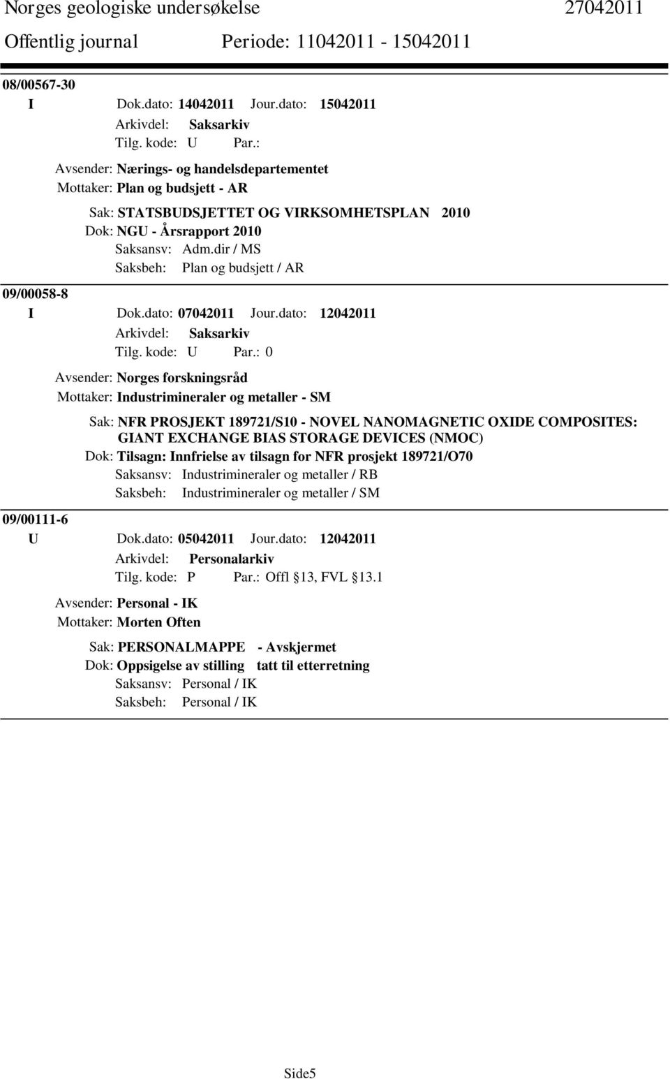 dir / MS Saksbeh: Plan og budsjett / AR 09/00058-8 I Dok.dato: 07042011 Jour.