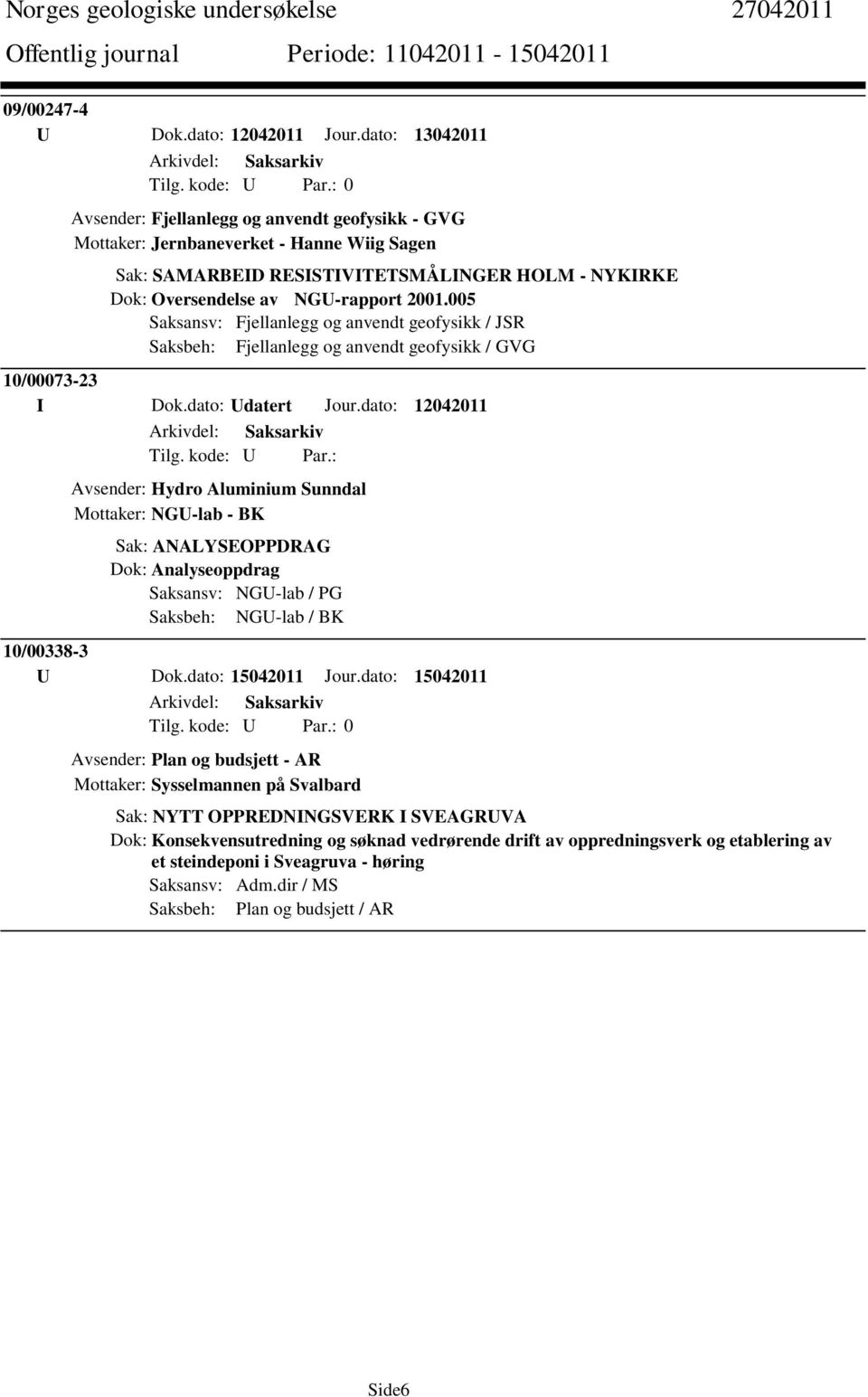 005 Saksansv: Fjellanlegg og anvendt geofysikk / JSR Saksbeh: Fjellanlegg og anvendt geofysikk / GVG 10/00073-23 I Dok.dato: Udatert Jour.