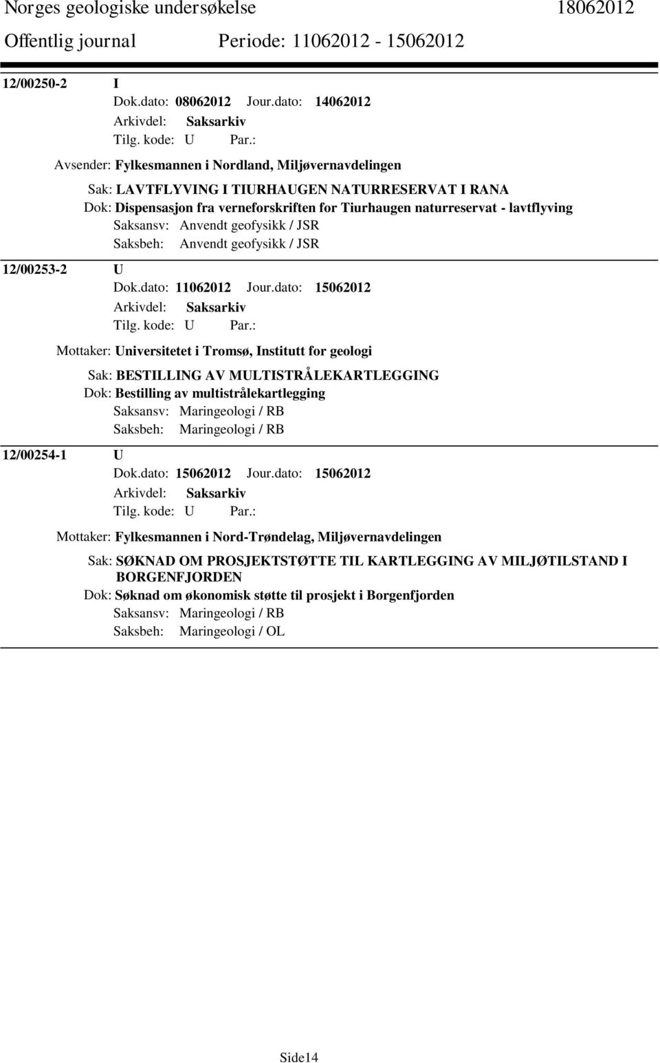 lavtflyving Saksansv: Anvendt geofysikk / JSR Saksbeh: Anvendt geofysikk / JSR 12/00253-2 U Dok.dato: 11062012 Jour.