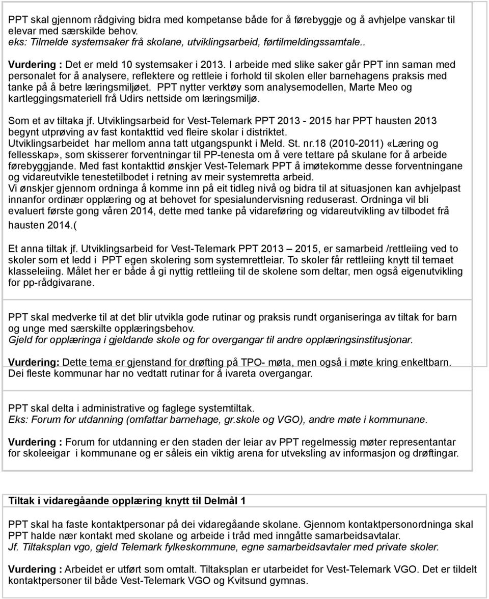 I arbeide med slike saker går PPT inn saman med personalet for å analysere, reflektere og rettleie i forhold til skolen eller barnehagens praksis med tanke på å betre læringsmiljøet.