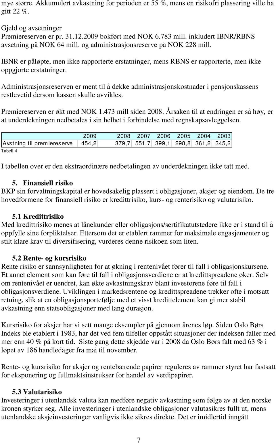 Administrasjonsreserven er ment til å dekke administrasjonskostnader i pensjonskassens restlevetid dersom kassen skulle avvikles. Premiereserven er økt med NOK 1.473 mill siden 2008.