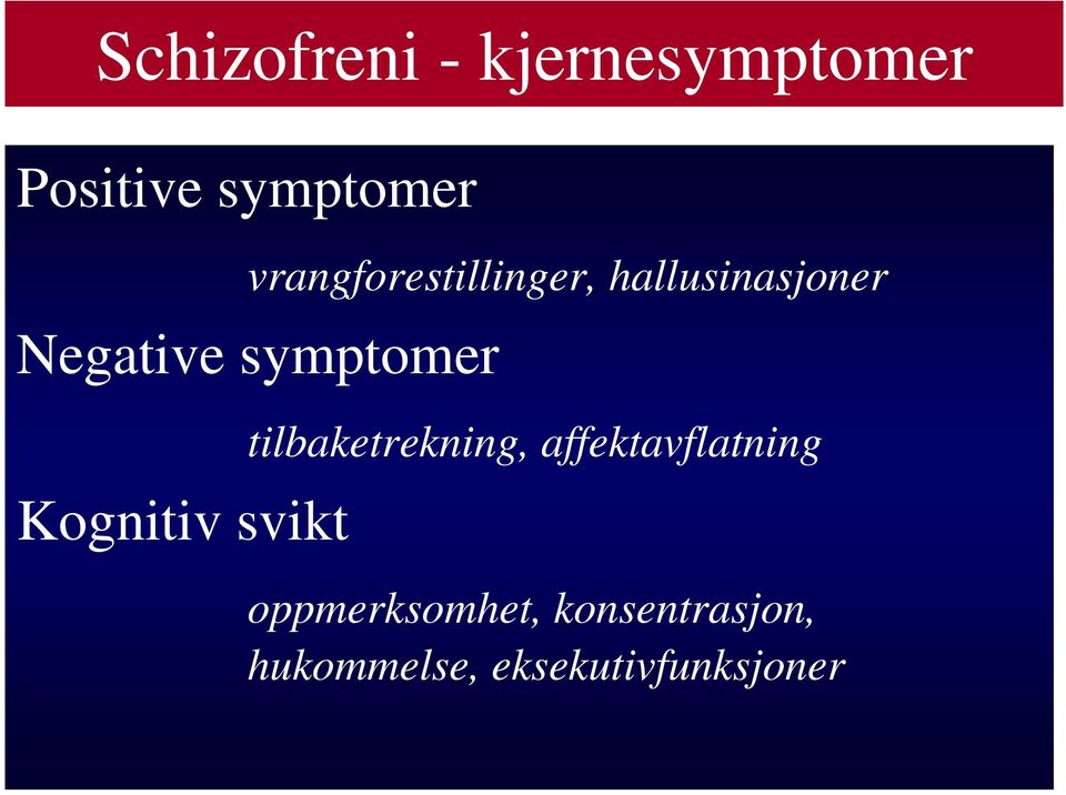 symptomer Kognitiv svikt tilbaketrekning,