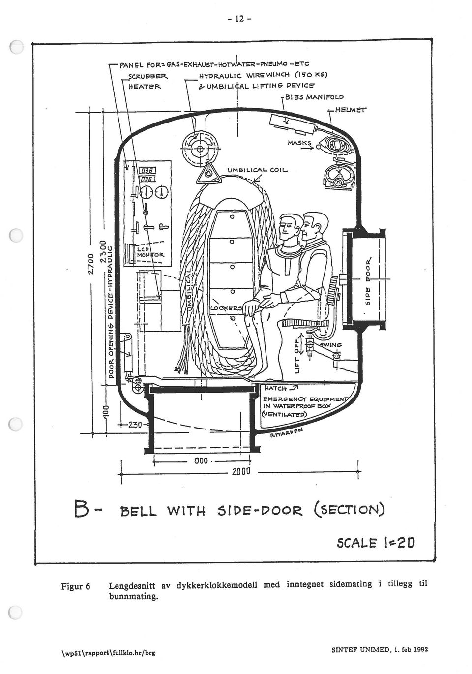 feb 1992 Figur 6 Lengdesnitt av dykkerklokkemodell