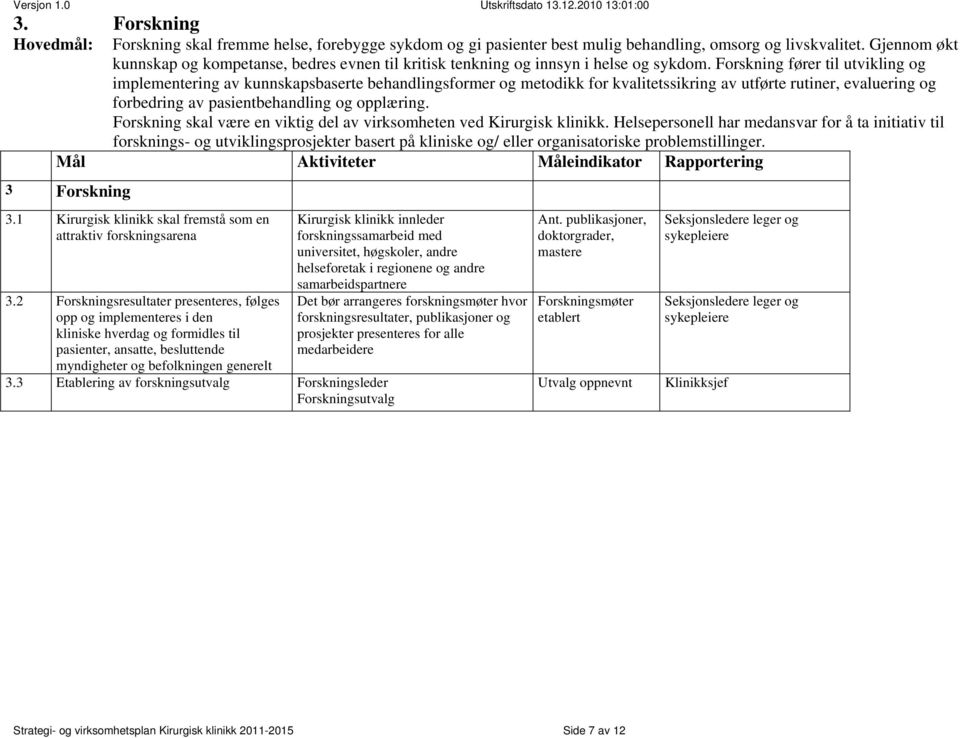 Forskning fører til utvikling og implementering av kunnskapsbaserte behandlingsformer og metodikk for kvalitetssikring av utførte rutiner, evaluering og forbedring av pasientbehandling og opplæring.