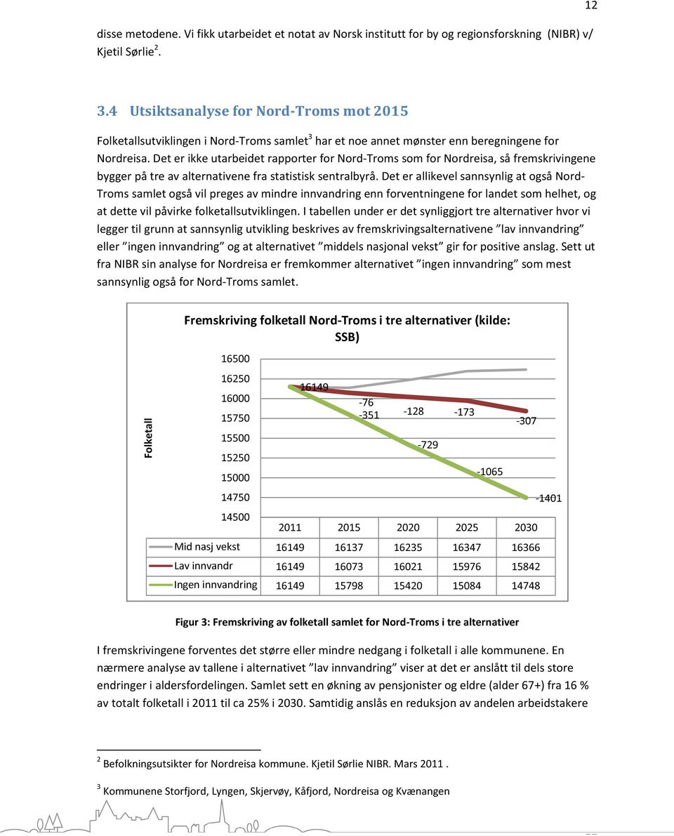 Det er ikke utarbeidet rapporter for Nord-Troms som for Nordreisa, så fremskrivingene bygger på tre av alternativene fra statistisk sentralbyrå.