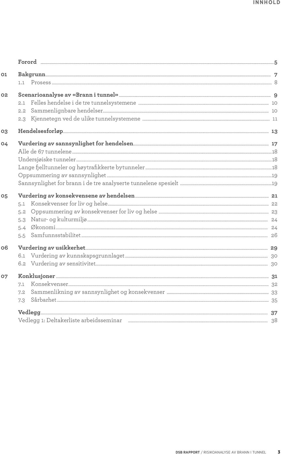 ..18 Oppsummering av sannsynlighet...19 Sannsynlighet for brann i de tre analyserte tunnelene spesielt...19 05 Vurdering av konsekvensene av hendelsen... 21 5.1 Konsekvenser for liv og helse... 22 5.