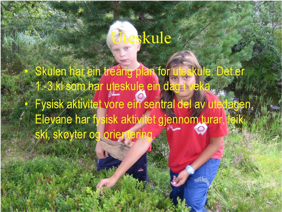 Fysisk aktivitet vore ein sentral del av utedagen.