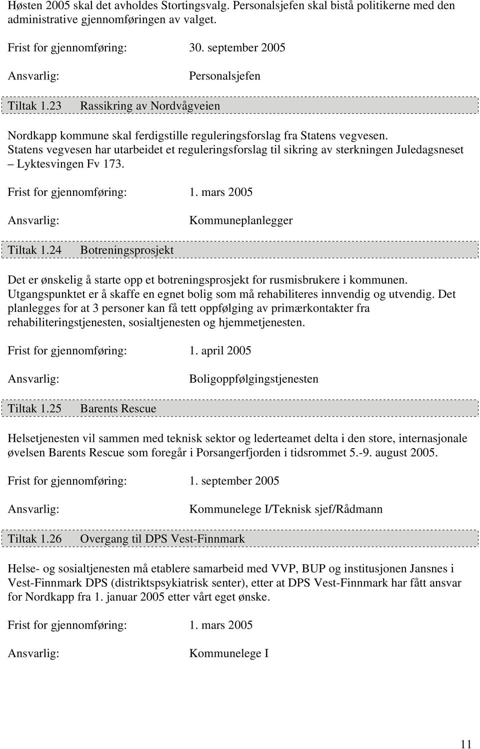 Statens vegvesen har utarbeidet et reguleringsforslag til sikring av sterkningen Juledagsneset Lyktesvingen Fv 173. Frist for gjennomføring: 1. mars 2005 Kommuneplanlegger Tiltak 1.