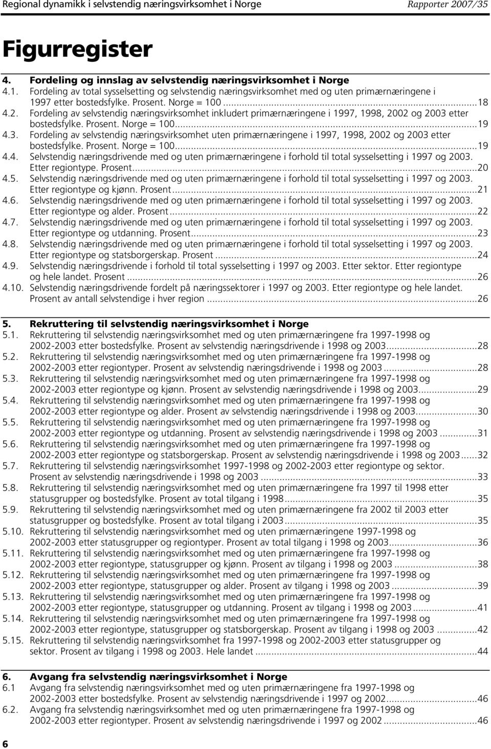 Fordeling av selvstendig næringsvirksomhet inkludert primærnæringene i 1997, 1998, 2002 og 2003 