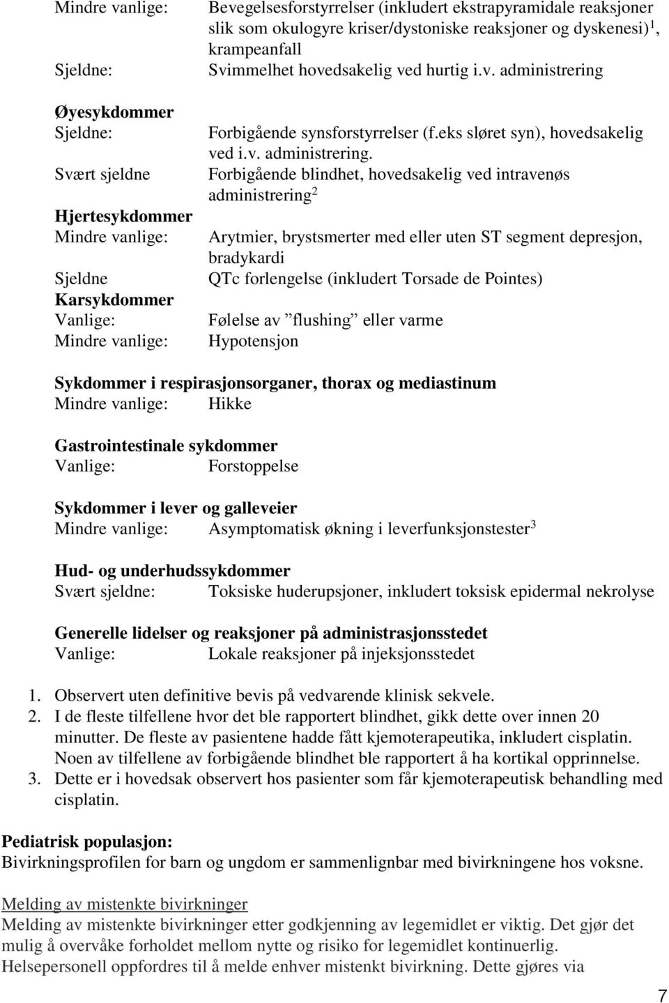 eks sløret syn), hovedsakelig ved i.v. administrering.