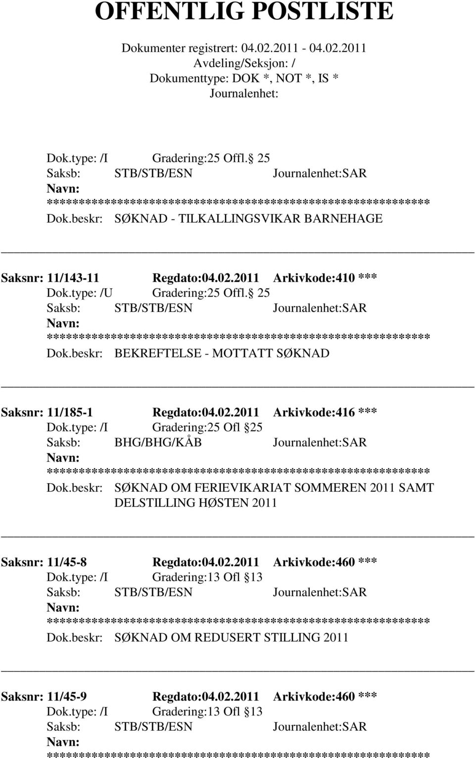 2011 Arkivkode:416 *** 25 Ofl 25 Saksb: BHG/BHG/KÅB SAR Dok.