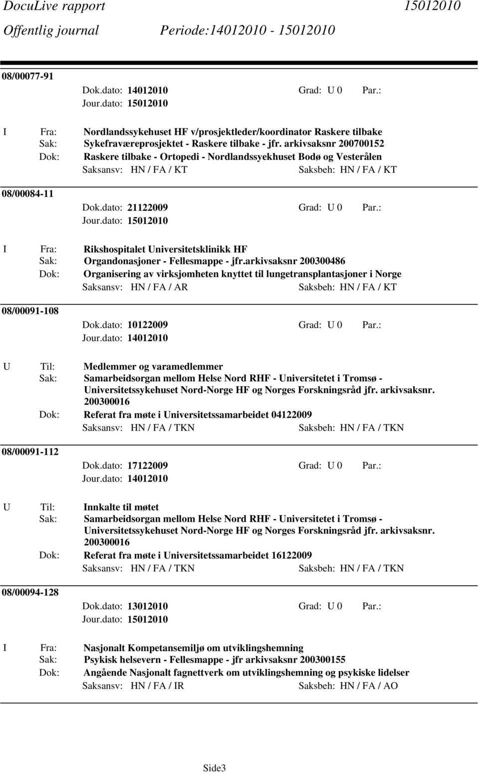 : I Fra: Rikshospitalet Universitetsklinikk HF Sak: Organdonasjoner - Fellesmappe - jfr.