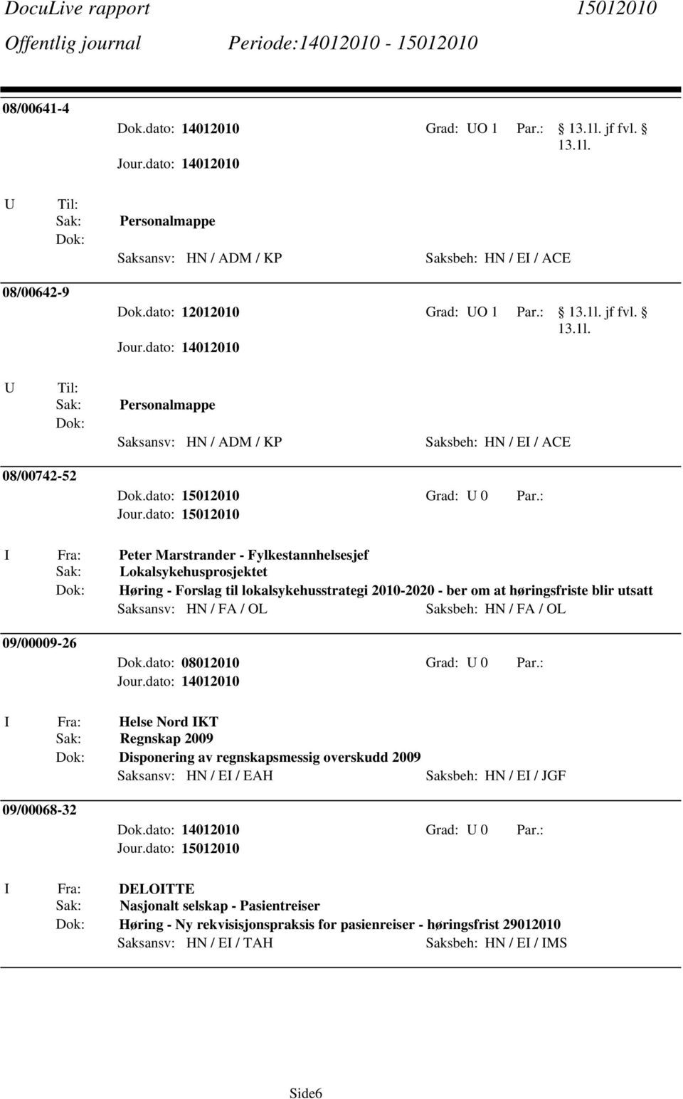 U Til: Sak: Personalmappe Saksansv: HN / ADM / KP Saksbeh: HN / EI / ACE 08/00742-52 I Fra: Peter Marstrander - Fylkestannhelsesjef Sak: Lokalsykehusprosjektet Høring - Forslag til