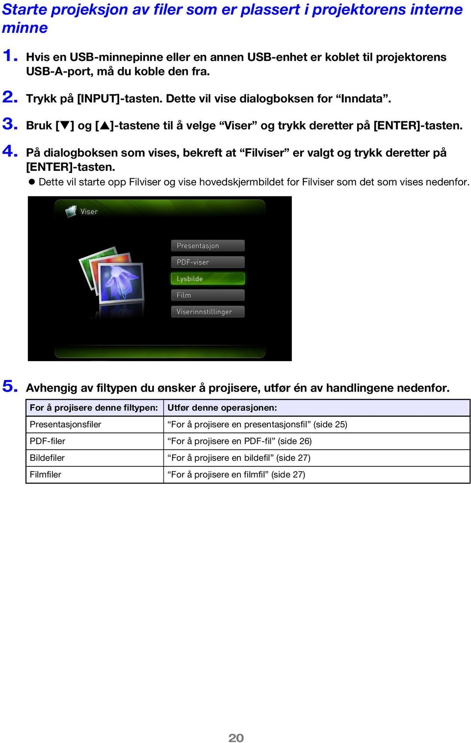 På dialogboksen som vises, bekreft at Filviser er valgt og trykk deretter på [ENTER]-tasten. Dette vil starte opp Filviser og vise hovedskjermbildet for Filviser som det som vises nedenfor. 5.