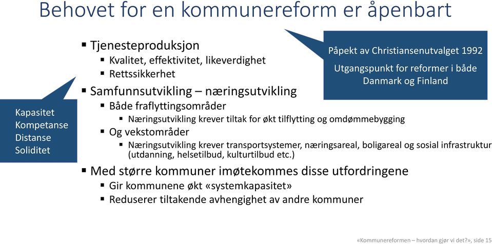 for reformer i både Danmark og Finland Næringsutvikling krever transportsystemer, næringsareal, boligareal og sosial infrastruktur (utdanning, helsetilbud, kulturtilbud etc.