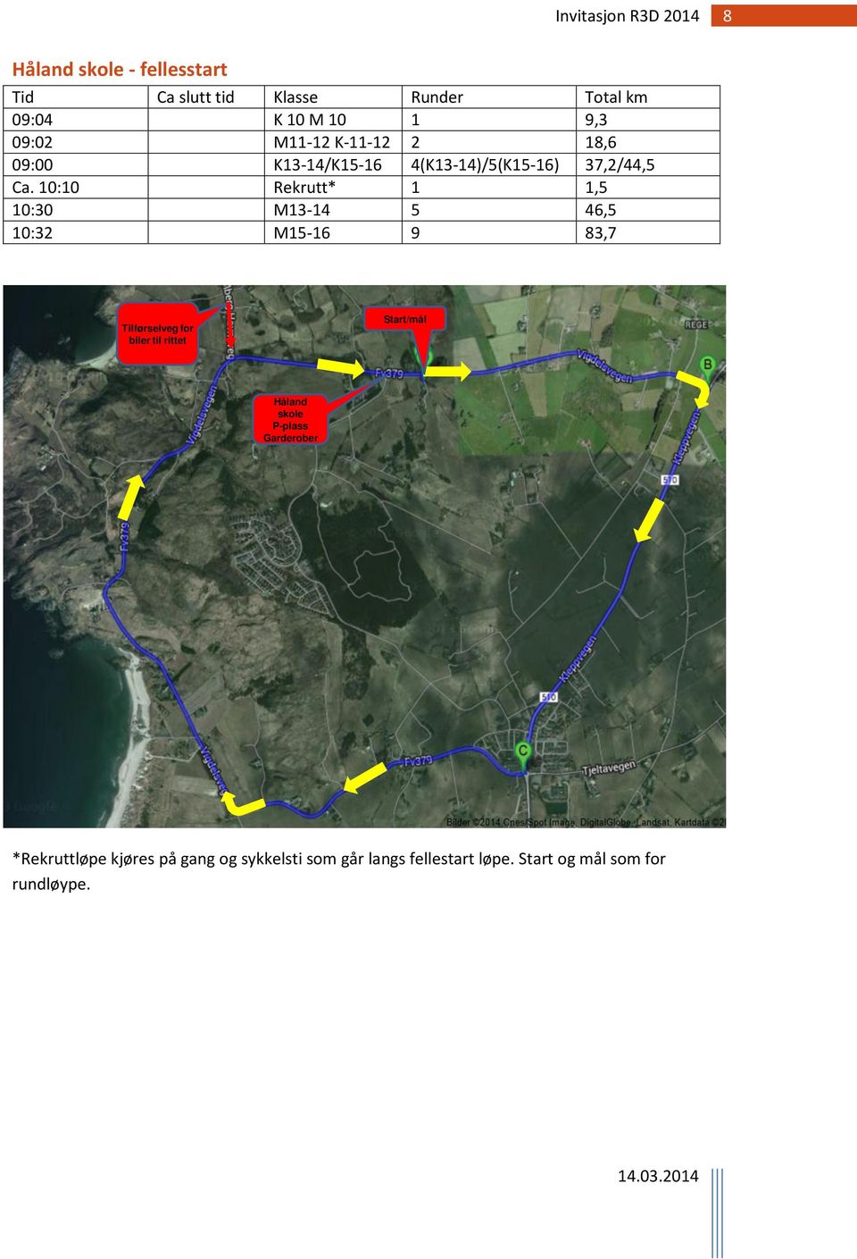 10:10 Rekrutt* 1 1,5 10:30 M13-14 5 46,5 10:32 M15-16 9 83,7 Tilførselveg for biler til rittet