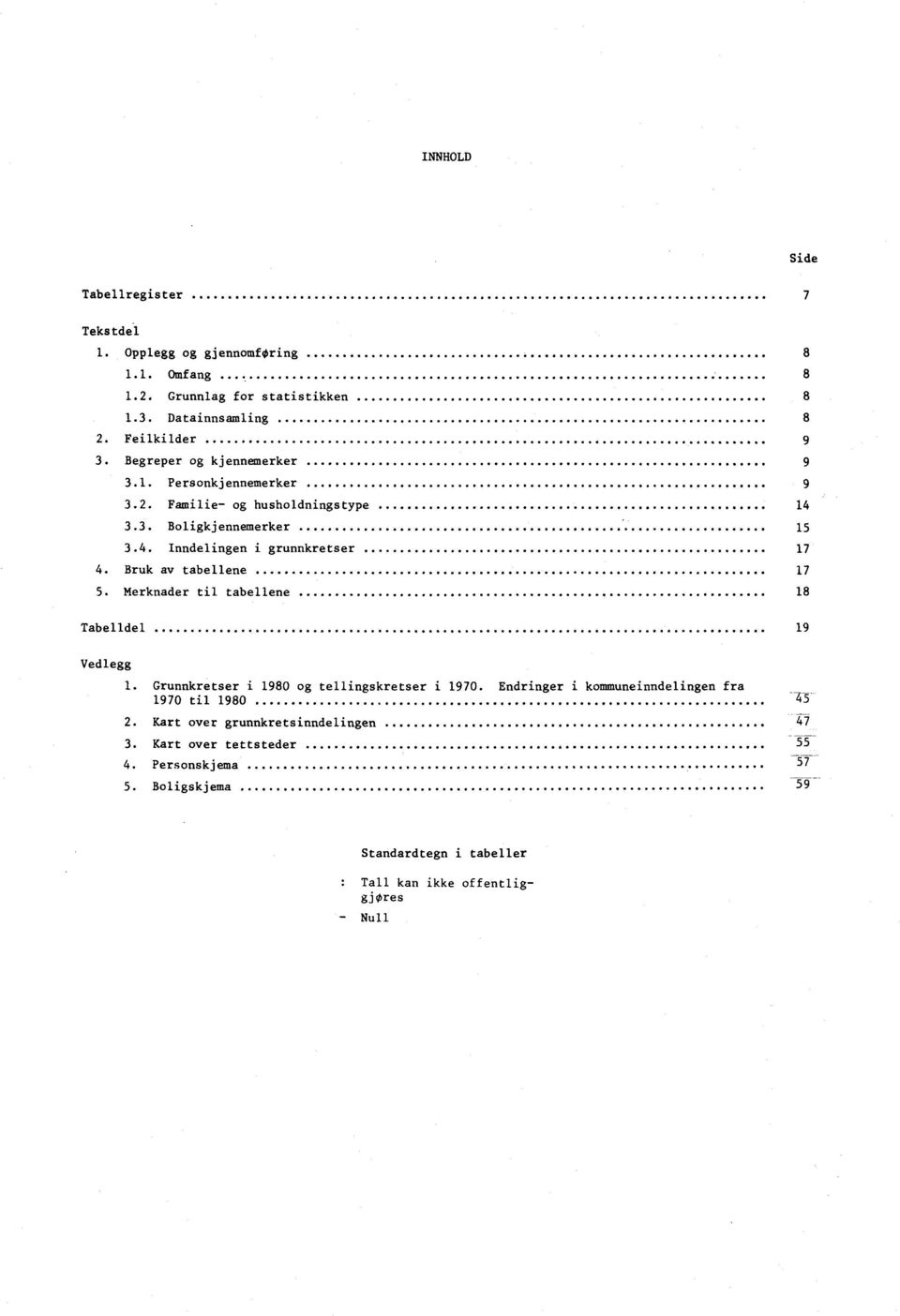 Bruk av tabellene 17 5. Merknader til tabellene 18 Tabelldel 19 Vedlegg 1. Grunnkretser i 1980 og tellingskretser i 1970.